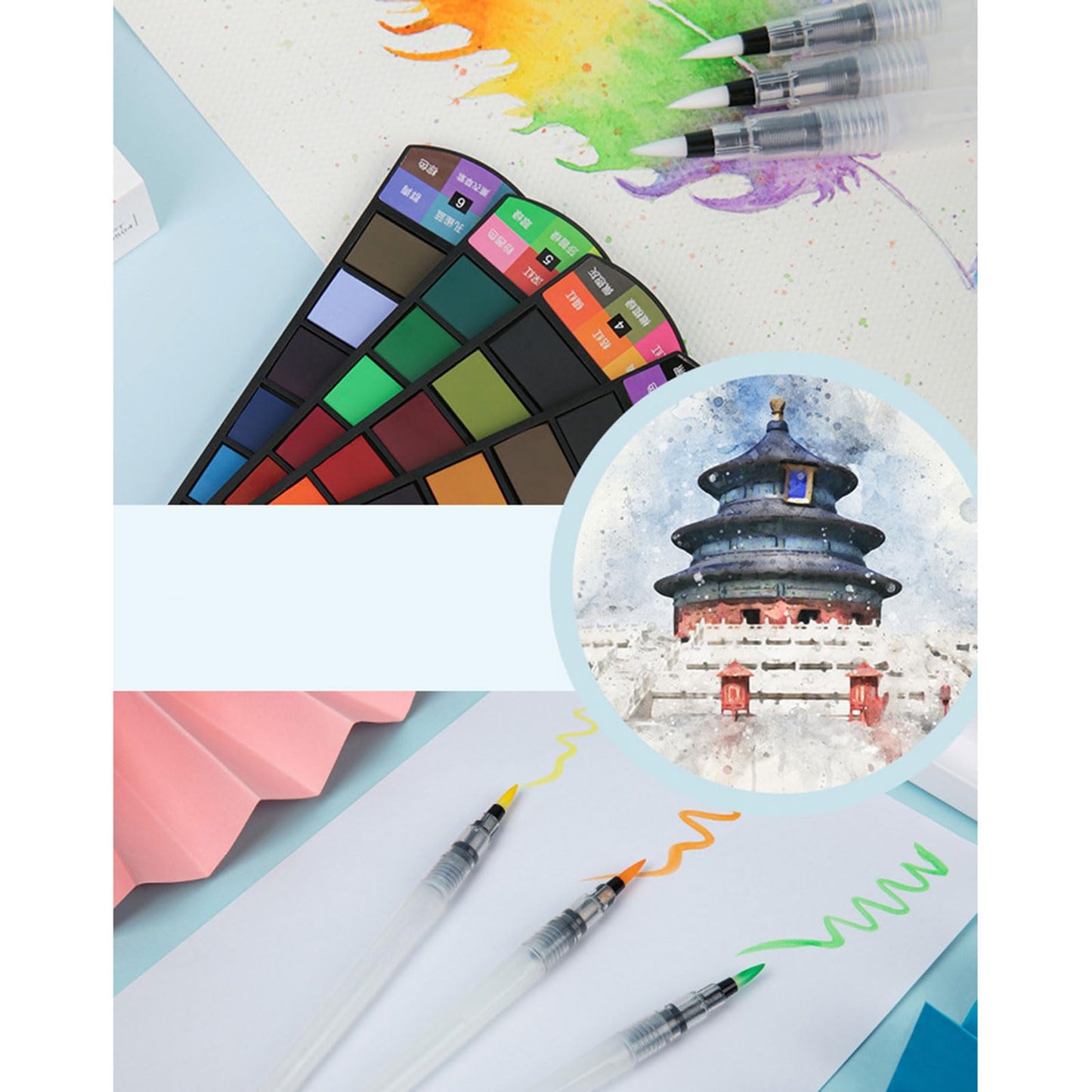 🎨Solid Watercolor Paint Set With Water Brush Pen Sponge