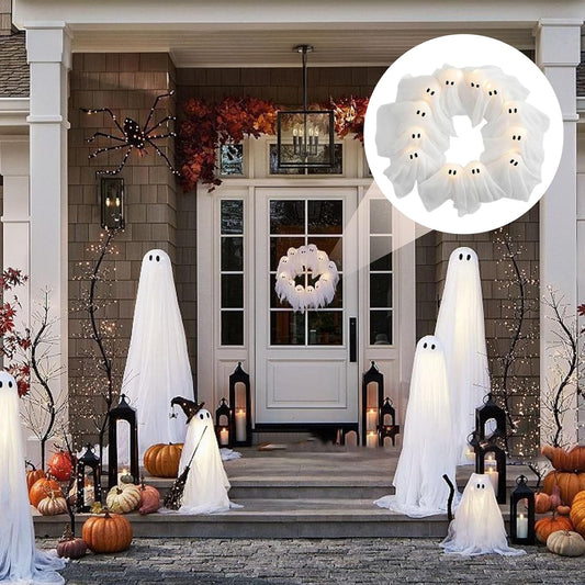 👁️Light-Up Ghost Crew Wreath 👻 Trick-or-Treat Favorite – Going Fast!
