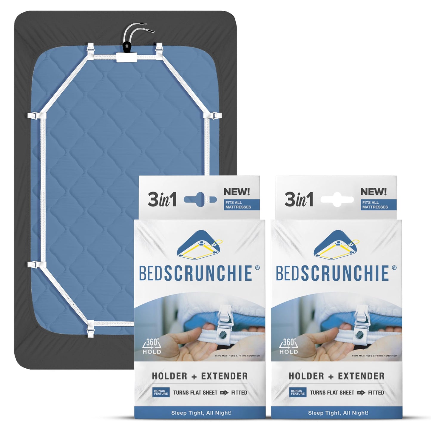 Bed Scrunchie 3 Pack Bundle Sheet Holder Straps 360 Degree Bed Sheet Tightener