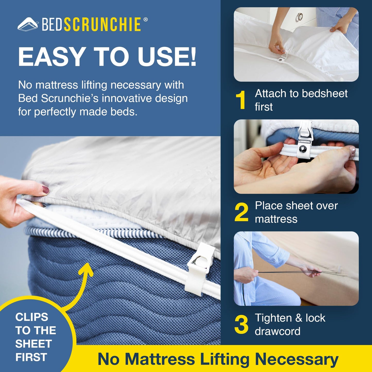 Bed Scrunchie 3 Pack Bundle Sheet Holder Straps 360 Degree Bed Sheet Tightener