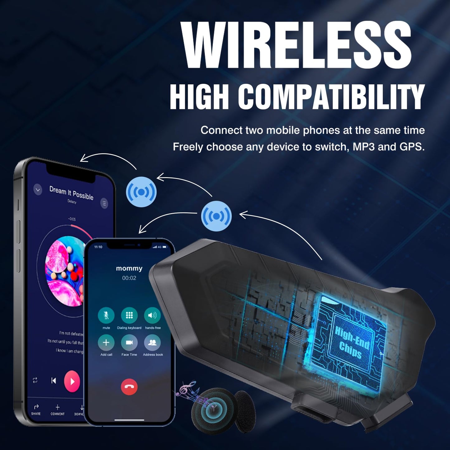 Motorcycle helmet wireless Bluetooth headset