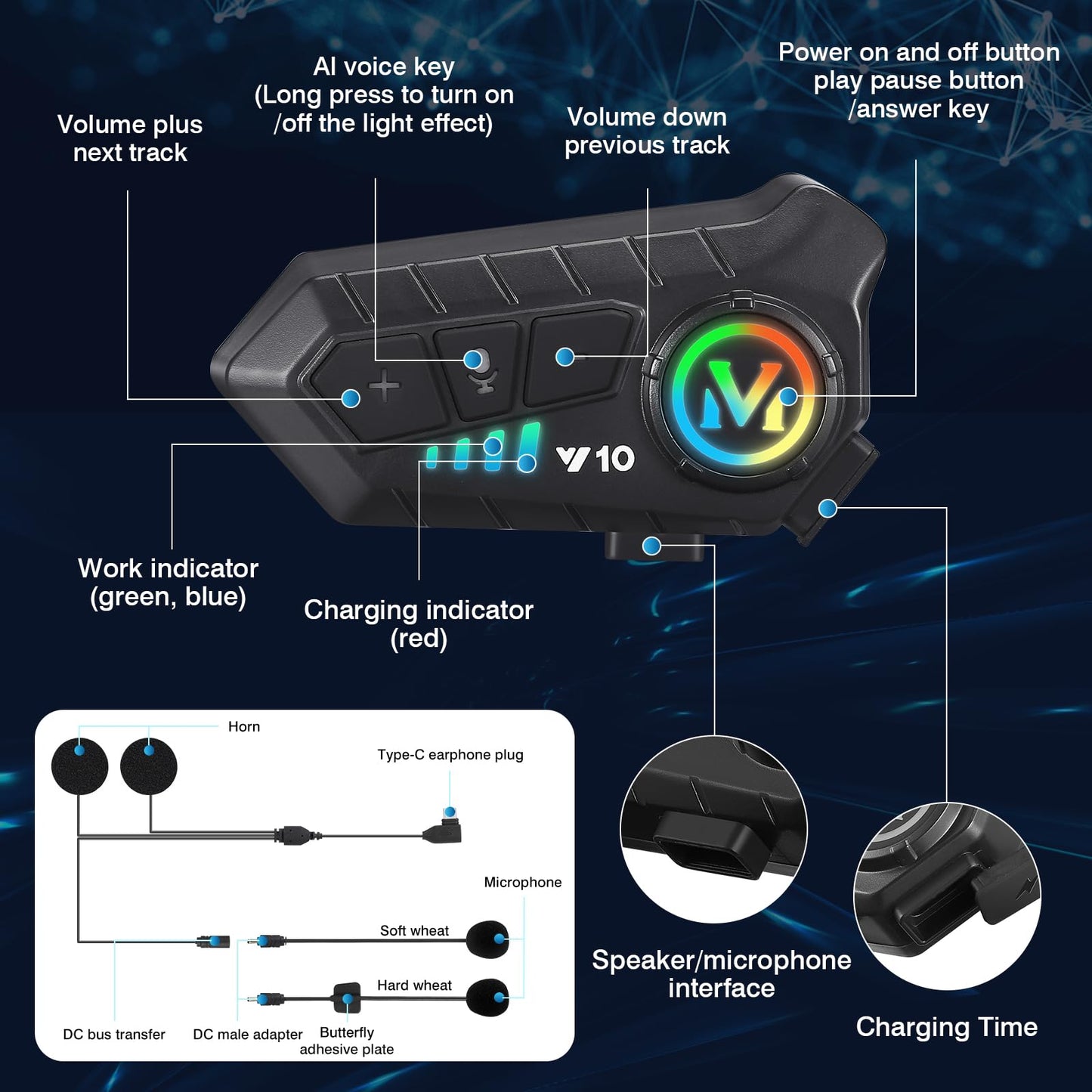 Motorcycle helmet wireless Bluetooth headset