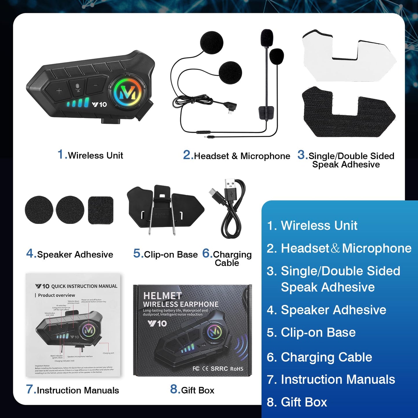 Motorcycle helmet wireless Bluetooth headset