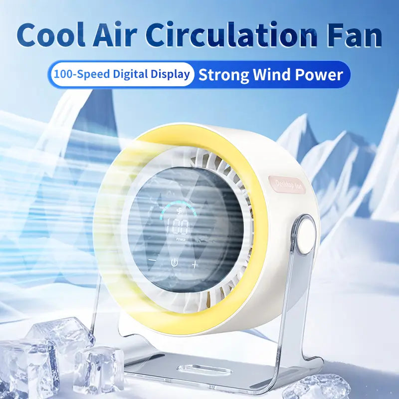Coolhill fan Desktop Fan, Turbo Table Fan for office, 100-Speed Digital Display, Low Noise，Rechargeable Battery