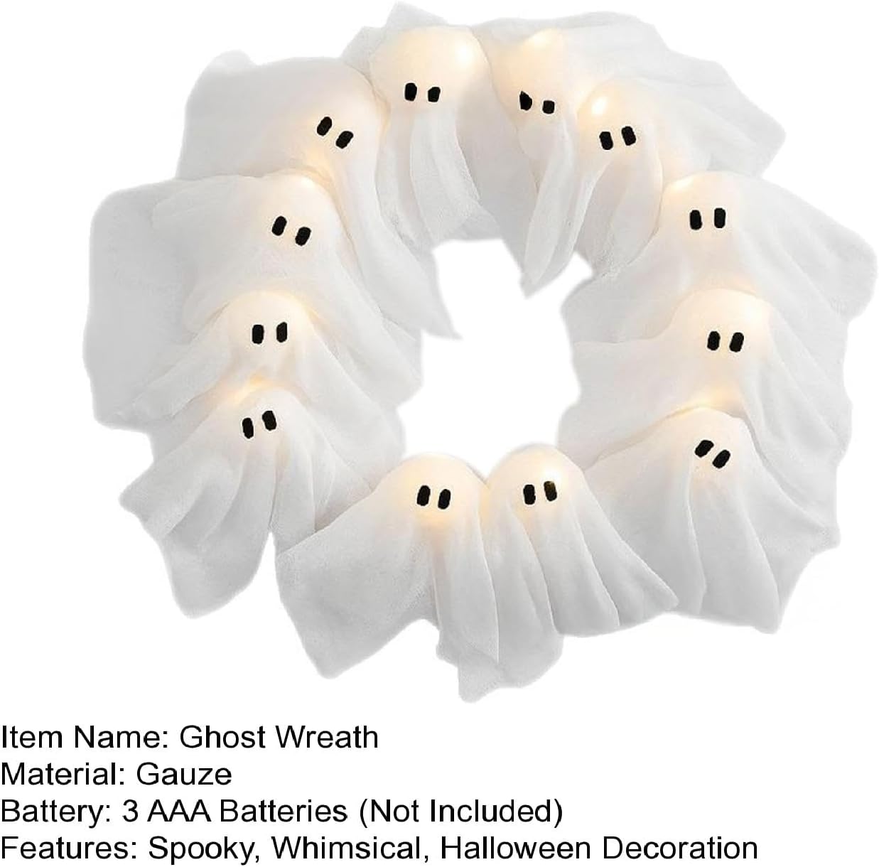 👁️Light-Up Ghost Crew Wreath 👻 Trick-or-Treat Favorite – Going Fast!